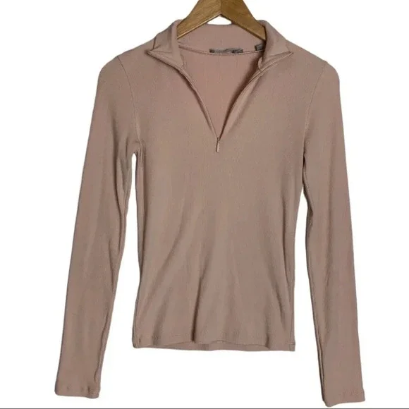 VINCE Ribbed Half-zip Pullover  In Desert Rose Size Small - Picture 3 of 14